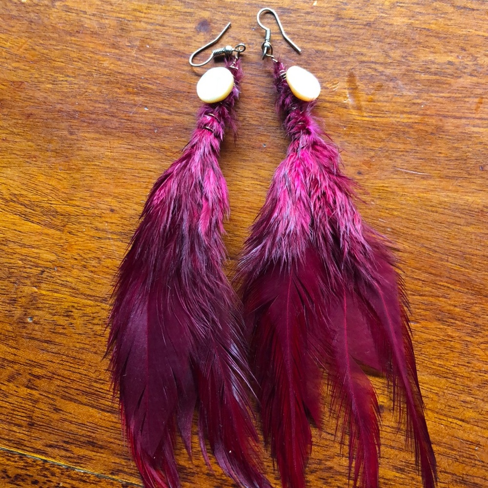 HANDMADE FEATHER & MOTHER OF PEARL  EARRINGS